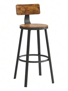 VASAGLE Taburete Alto  Juego de 2  Taburetes Altos de Cocina  con Respaldo  Estructura de Acero  Asiento de 73 cm de Altura  Fácil Montaje  Estilo Industrial  Marrón Rústico y Negro MLBC026B01 - Marrón - Ver 1