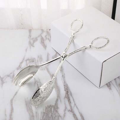 1pc Silver Metal Serving Tongs Salad Tongs Cake Tongs Buffet Tongs For Party, Birthday, Wedding And More,Kitchen,Christmas Gift,School Supplies