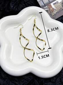 1 對歐美風格螺旋彎鉤波浪曲線吊墜耳環,金屬光澤表面,適合女士日常佩戴 - 扭扭耳勾 - 查看 3