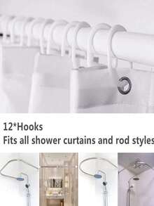4pcs/Set Creative Ins Style Printed Shower Curtain, Waterproof Anti-Mildew Shower Curtain, 12 Hooks, Bathroom Mat, U-Shaped Toilet Mat, Toilet Lid Cover, Bathroom Decor Set - Multicolor - View 7
