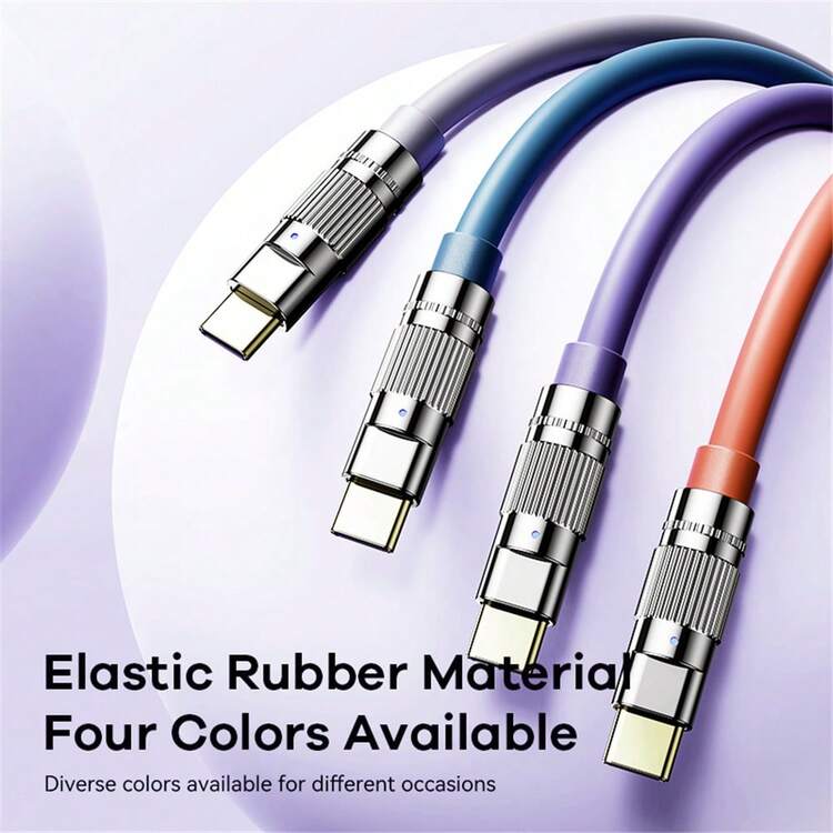 Cable De Datos Remax Elastic C-c De Aleación De Zinc De 100w Con Luz Indicadora, Carga Ultrarrápida Pd Tipo-c A Tipo-c Para Teléfonos, Portátiles Y Tabletas - Azul - Añade 3