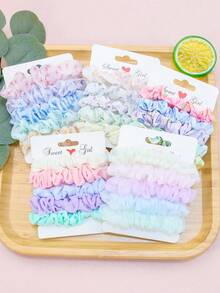 1set/5pcs Girls' Spring Pastel Color Mixed Flower Printed Mesh Material Hair Tie, For Daily Use - Multicolor - View 7