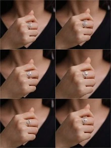 1入不鏽鋼女士月牙形開放式戒指,時尚奢華浪漫的蝴蝶om瑜伽帶,情侶婚禮珠寶禮物用品 - 銀色 - 查看 9