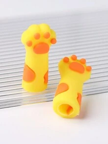 2Pcs Cute Cartoon Yellow Cat Paw Silicone Nipper Cover Protective Sleeve Nail Manicure Pedicure Tools Cuticle Scissors Dead Skin Tweezers Cap - Yellow - View 5