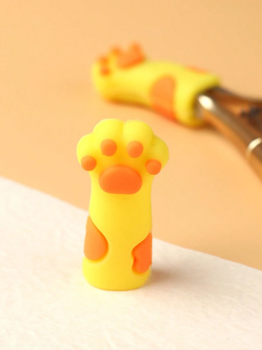 2Pcs Cute Cartoon Yellow Cat Paw Silicone Nipper Cover Protective Sleeve Nail Manicure Pedicure Tools Cuticle Scissors Dead Skin Tweezers Cap - Yellow - View 1
