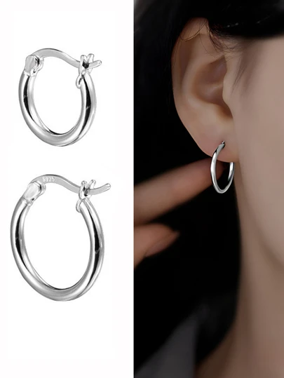 1對925純銀簡約大圈耳環，夏日必備單品，適合女神般女士