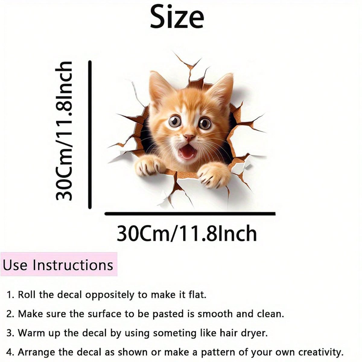 1pc Random Delivery3D Cat Wall Sticker, Cute Kitten And Puppy Self