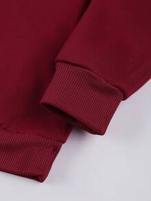 男童圓領長袖套頭毛絨厚運動衫，印有標語印花，秋冬季 - 紅色 - 查看 4