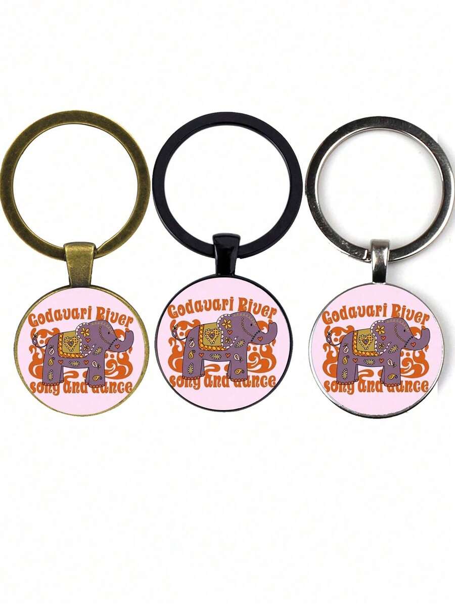 3pcs/Set Creative Cartoon Elephant Print Pen, Available In Black, Antique Bronze And Silver Color, For Teacher's Day, Friends, Family And Lovers' Gifts - Multicolor - View 1