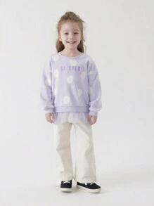 MARC&JANIE 女孩子用的圓領汗衫，點和字印花麵料，搭配網紗拼接，適用於春季