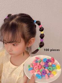 100 件嬰兒髮帶,無損壞幼兒女孩髮帶,小號彈性辮子髮飾 - 彩色 - 查看 1