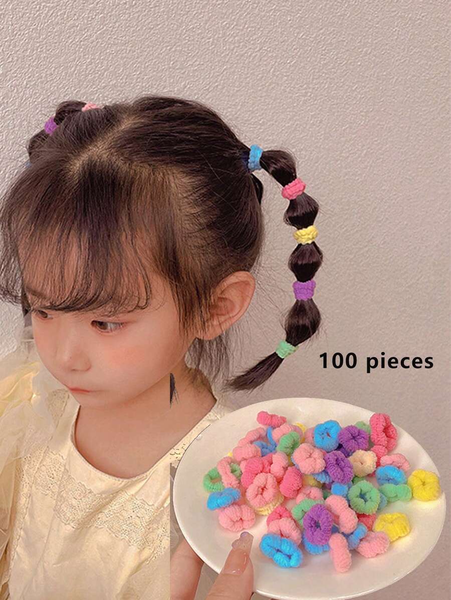 100 件嬰兒髮帶,無損壞幼兒女孩髮帶,小號彈性辮子髮飾 - 彩色 - 查看 1