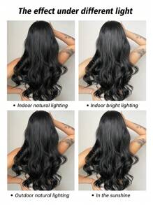 HAIRCUBE 30 英寸长黑色卷发假发，浪漫美丽的合成假发中分假发，适合日常佩戴，优雅迷人的假发，适合圣诞节和日常佩戴 - 黑色 - 查看 10