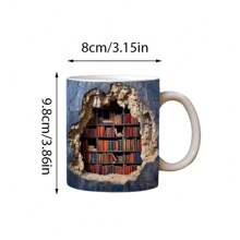 咖啡杯3d書架陶瓷馬克杯創意空間設計圖書館置物杯茶牛奶咖啡杯家居餐桌裝飾朋友禮物 - 藍色 - 查看 5
