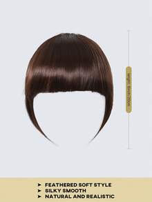 Clip In Bangs Fringe Bangs Synthetic Hair Extensions Clip On Bangs Natural Brown Flat Neat Bangs Hairpieces Hair Extension Synthetic Wig For Daily Wear - Brown - View 2