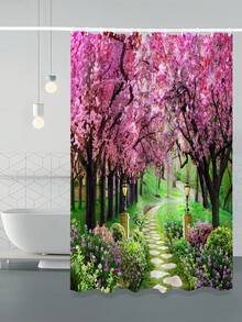 1入組印有景觀圖案的聚酯纖維防水淋浴簾,現代家居浴室裝飾 - 彩色 - 查看 8