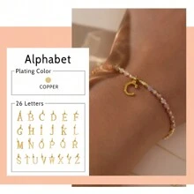 1PC Simple Ladies Minimalist Light Pink Multi Gemstone Luck Jewelry 26 Letter Surfer Beaded Bracelets For Women - Multicolor - View 7