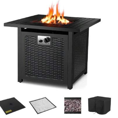 14.5 KW Gas Fire Pit Table With Grille Waterproof Protective Cover And Lava Stones