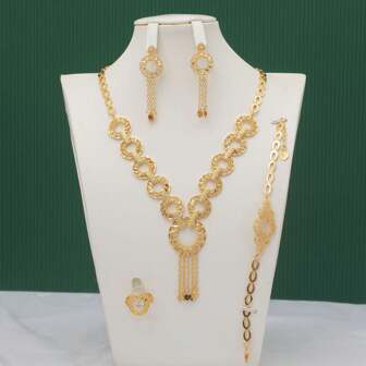 Uppsättningar Av 5 Geometrisk Cirkulär Fransar Mönstrad Guldpläterad 18 K + Champagne Guld Skyddad Kopparmaterial Fashionabel , Franska Romantisk Stil , Dubai Bruden Lyx Bröllop Guldig Tillbehör , Thanksgiving & Mors Dag Semester Presenter