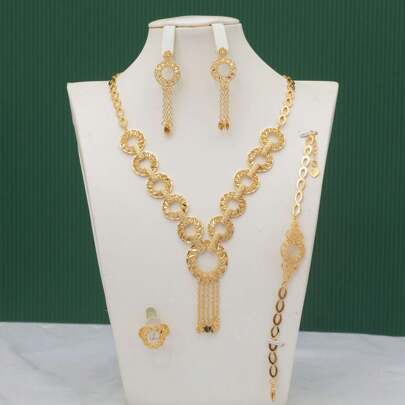 Set di 5 orecchini in rame placcato oro 18K con design geometrico e nappe, strato protettivo color champagne, stile romantico francese, gioielleria di lusso da sposa di Dubai, regalo per il Ringraziamento, la Festa della Mamma, le vacanze