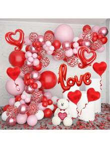 86入組情人節心形紅色乳膠氣球花圈拱門套裝，用於情人節主題派對婚禮背景裝飾物資 - 彩色 - 查看 1