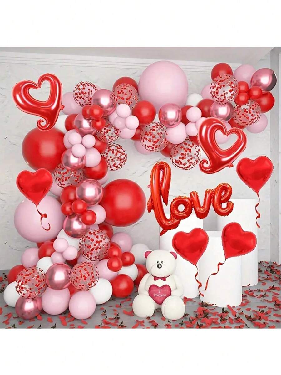 86入組情人節心形紅色乳膠氣球花圈拱門套裝，用於情人節主題派對婚禮背景裝飾物資 - 彩色 - 查看 1