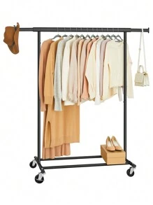 SONGMICS Clothes Rack On Wheels, Heavy Duty Clothes Rail, With Extendable Hanging Rail, 90 Kg Load Capacity, Easy Assembly, Portable, Black - Black - View 7