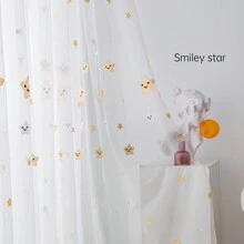 1PC Starry Smiling Face Embroidered Sheer Curtains Kids