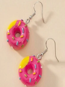 2pcs Women's Lovely Pink Donut Earrings, European And American New Style, Fashionable Cartoon Donut Earrings, Artificial Handmade Earrings - Multicolor - View 1