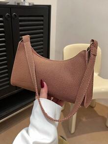 Solid Color Minimalist Light Luxury Hobo Shoulder Bag - Brown - View 1