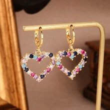 1pair Fashionable Exquisite Women's Copper-Plated Colorful Cubic Zirconia Heart Pendant Earrings - Colorful - View 1