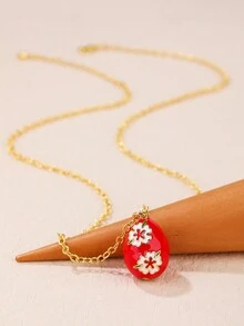 1pc Asymmetric Shape Oil Drop Pendant Necklace For Women - Red - View 3