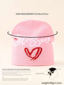 1pc Y2k Style Gothic Letter Pattern Knitted Hat Warm & Fashionable Beanie For Outdoor Sports, Cycling, Traveling, Skiing - Pink - View 2