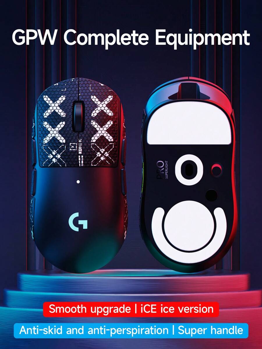 2 包黑色印花系列鼠标溜冰鞋 + 脚垫套装，适用于 GPW Gen 2/GPW 鼠标溜冰鞋/脚垫，具有超强抓地力，ICE 版溜冰鞋带有印花系列贴纸。 - 彩色 - 查看 1