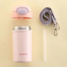 時尚擊樂保溫保冷杯,配可攜式斜挎帶,帶有彈出式蓋子和吸管,大容量女性戶外使用 - 粉色 - 查看 9