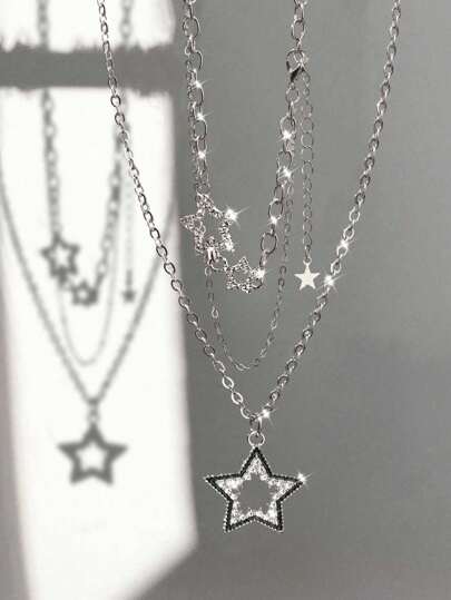 2入組女士大星星雙層項鍊,仙女風格/嘻哈風格,女士鎖鏈項鍊,y2k項鍊