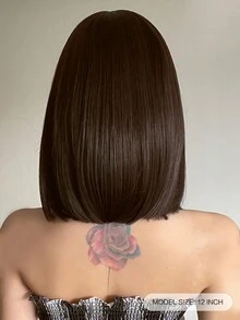 摩卡棕色短发帶瀏海娃娃頭假髮, 12英寸短髮造型不需膠帶, 合成短髮假髮可用於角色扮演派對