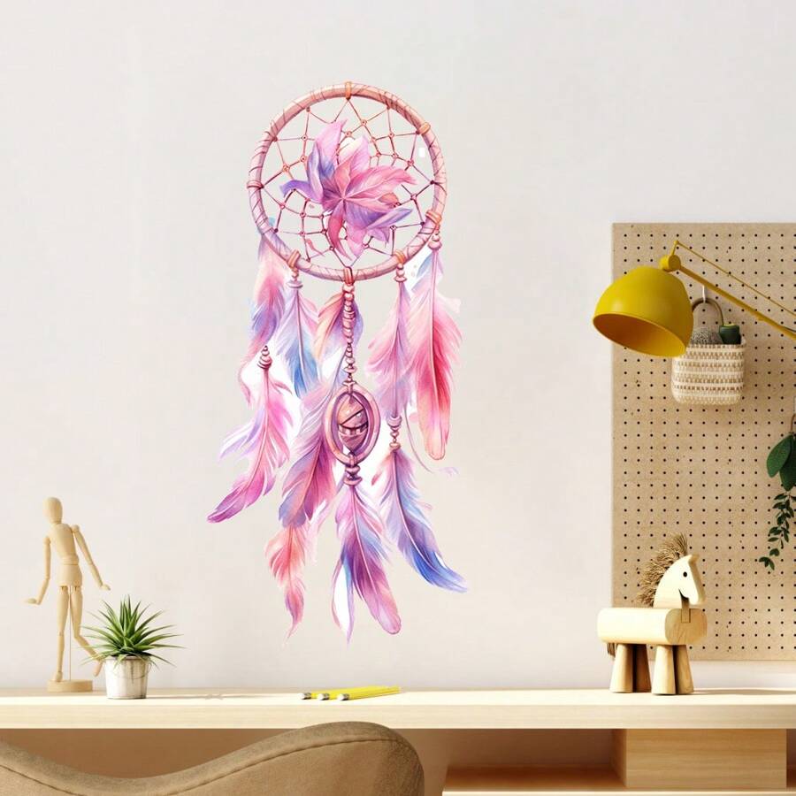 1 pieza Adhesivo de arte mural de pared de vivero, calcomanías de pared de atrapasueños decoración de arte mural extraíble para decoraciones del hogar y del cuarto de niños, decoración del hogar PVC niña bohemia atrapasueños - Multicolor - Ver 1