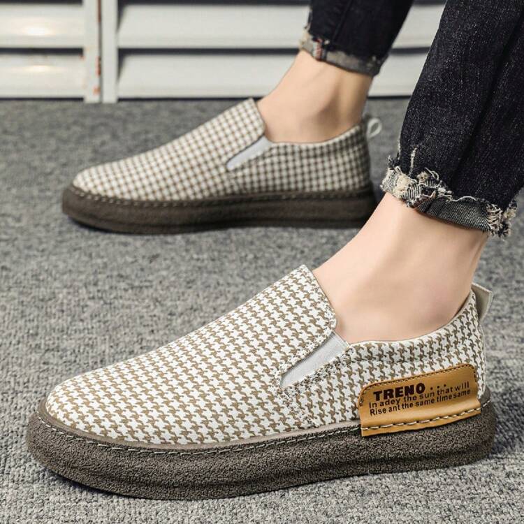 Men s Slip On Plaid Checkered Low Cut Shoes With Breathable And Moisture Absorbing Design SHEIN USA