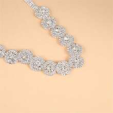 3 件裝簡約時尚圓形銀項鍊和耳環套裝水鑽,適合女士日常或婚禮佩戴 - 銀色 - 查看 2