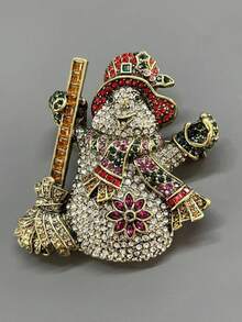 1pc New Vintage Style Snowman Shaped Colorful Rhinestone Inlaid Fashion Personalized Brooch For Women - Multicolor - View 5
