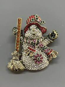 1pc New Vintage Style Snowman Shaped Colorful Rhinestone Inlaid Fashion Personalized Brooch For Women - Multicolor - View 6