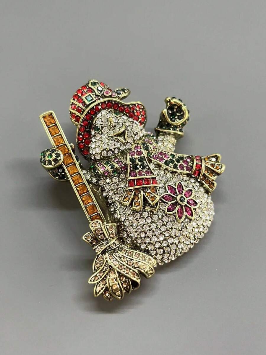1pc New Vintage Style Snowman Shaped Colorful Rhinestone Inlaid Fashion Personalized Brooch For Women - Multicolor - View 1