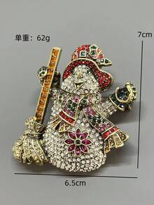 1pc New Vintage Style Snowman Shaped Colorful Rhinestone Inlaid Fashion Personalized Brooch For Women - Multicolor - View 4