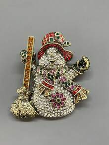 1pc New Vintage Style Snowman Shaped Colorful Rhinestone Inlaid Fashion Personalized Brooch For Women - Multicolor - View 2
