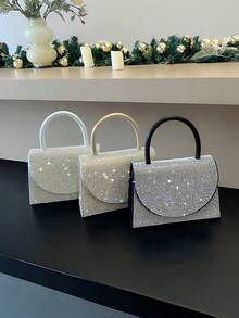 女式時尚閃亮鑽石襟翼鑲嵌手拿包,非常適合婚禮、派對、宴會、舞會等場合,附鏈條肩帶 - 銀色 - 查看 7