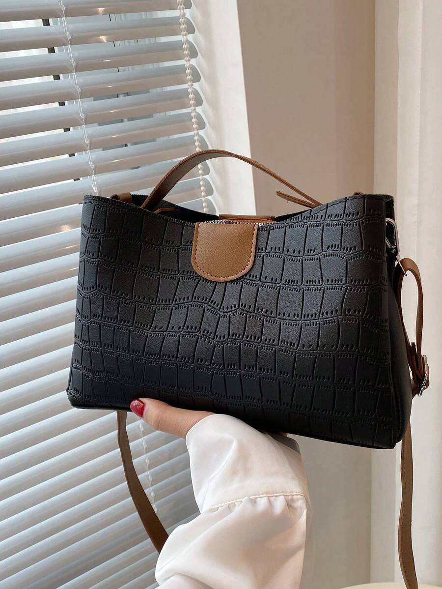 1pc Stitching Pu Leather Large Capacity Magnetic Closure Fashion Handbag Suitable For Women Daily Use - Multicolor - View 1