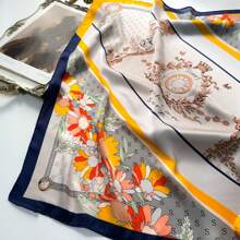 1條女士優雅的斯堪的納維亞風格印花仿絲方巾,適用於商務會議/休閒旅遊/節日聚會等場合。 - 黃色 - 查看 2