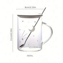 Night Light Heat-Resistant Glass Mug With Handle, Featuring Starry Sky Pattern, Suitable For Office Use, For Both Men And Women, Ideal For Drinking Water, Tea, And Coffee. Transparent Design, Comes With Lid And Spoon - Moon - View 2