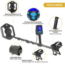 Professional Metal Detector, Backlit Lcd Display Portable Adjustable & Telescopic Metal Detector, Waterproof High Precision Locating Underground Depth Metal Detector - Black - View 4